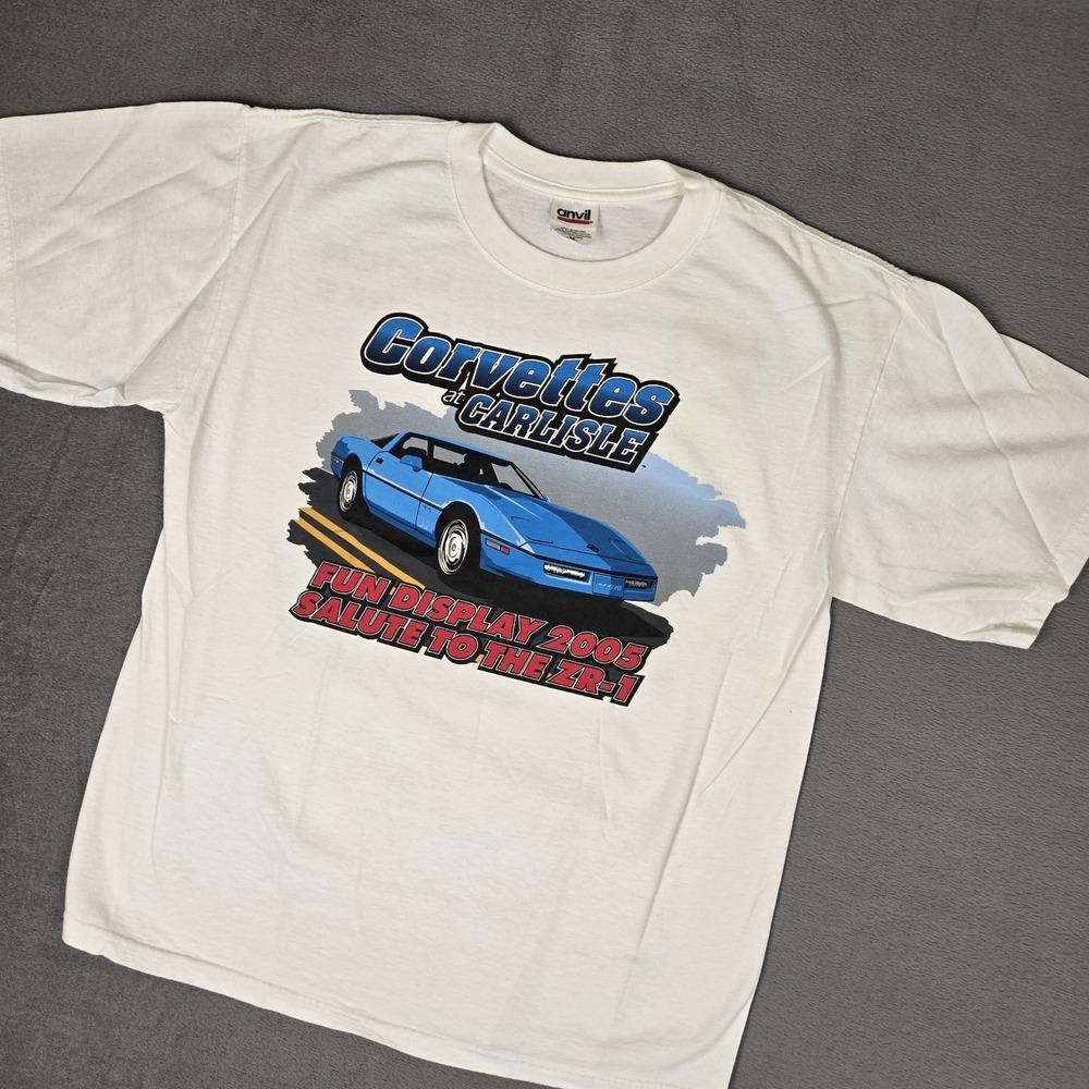 VTG Chevrolet‎ Corvette T-Shirt Mens Medium Carslie ZR-1 Cotton White Y2k